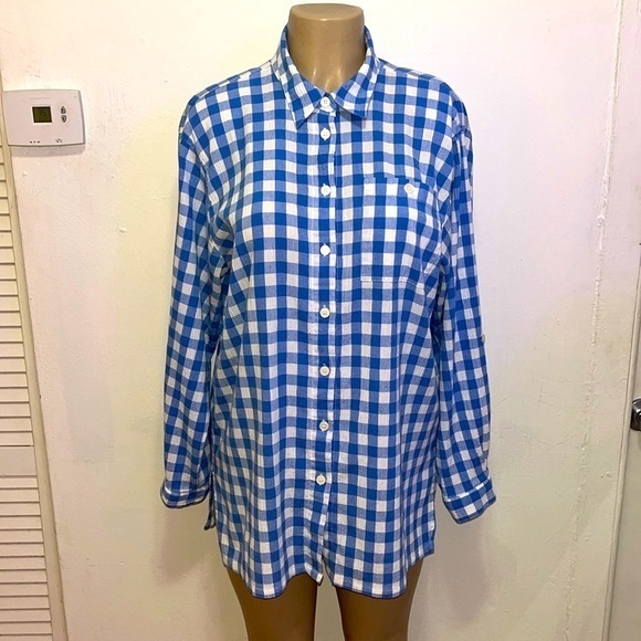 Koret Tops - KORET Upscale Plaid Checkered Butrin Down Blouse Shirt Sz L